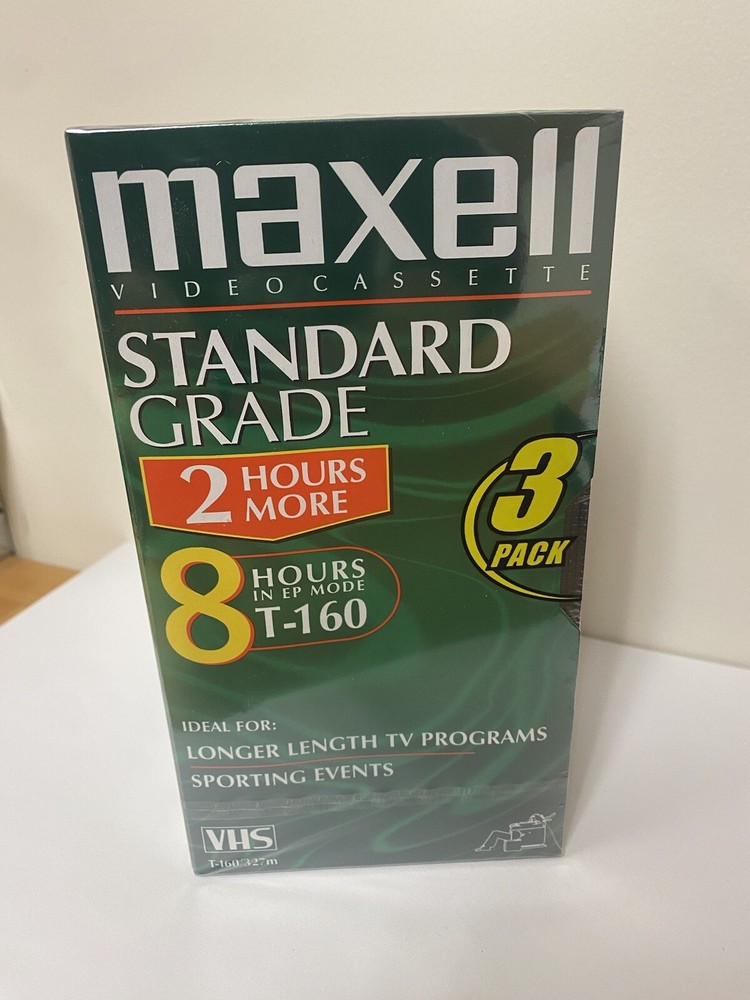 Maxell T-160 VHS Blank Tapes (Up To 8 Hours Per Tape) , BN Sealed 3 Pack
