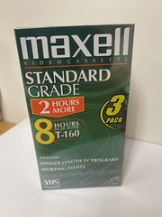 Maxell T-160 VHS Blank Tapes (Up To 8 Hours Per Tape) , BN Sealed 3 Pack