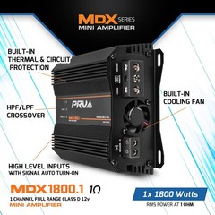 PRV MDX1800.1 1 Ohm Mini 1 Channel 1800 Watts Amp Compact Car Audio Amplifier