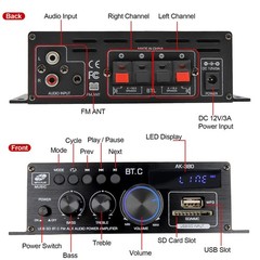 2 Channel 800W bluetooth Mini HIFI Power Amplifier Audio Stereo Amp Home Car FM