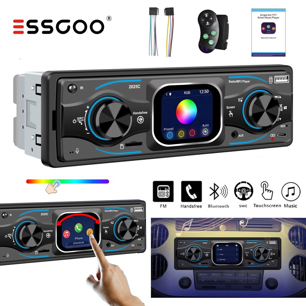 Car Stereo Single 1 DIN Radio MP3 Player Bluetooth AUX USB AM FM Audio Receiver