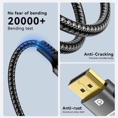 Displayport 2.1 16K DP Cable 8K@120Hz/60Hz 4K@240Hz 80Gbps HDR Video Audio Cable