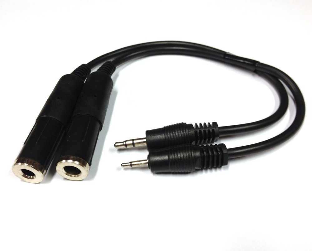 GENERAL AVIATION DUAL TWIN PLUG HEADSET TO SPORTYS RADIO ADAPTER CABLE 1/4″ 1/5″