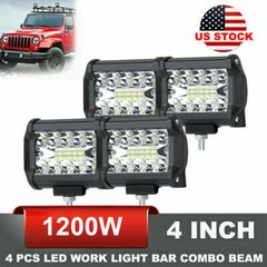 4PCS 4″Inch 12V 1200W LED Work Light Bar Flood Pods Driving Off-Road Tractor 4WD
