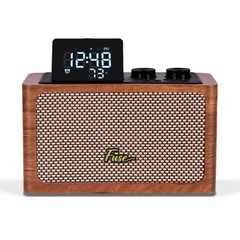 Fuse Zide Brown Vintage Alarm Clock Radio Speaker w/ Bluetooth & LCD Screen