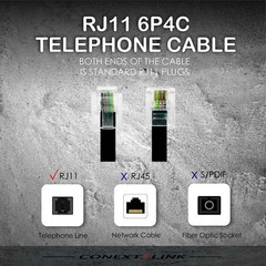 Conext Link RJ11 6P4C Modular Telephone Extension Cable Phone 7 feet, Black
