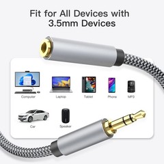 Box of 2: 10FT 3.5mm Male to Female Stereo Audio Extension Cable, Nylon Braided