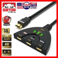 4K HDMI 2.0 Cable Auto Switch Switcher Splitter Adapter 3 In to 1 Out Devices