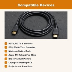 6FT HDMI Cable 4K High Speed for HDTV PS5 PS4 Xbox Series X Monitor Laptop Roku