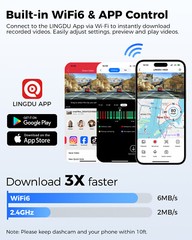 LINGDU 4K+1080P Dashcam WiFi6 GPS ADAS Front and Rear Camera Park Mode Free 64GB