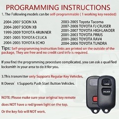 Key Fob Remote Replacement Fits for 4Runner 1999-2009/XB 2004-2007/HIGHLANDER 20