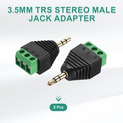 5Pcs 3.5mm TRS Stereo Male to 3 Pin Screw Terminal, Solderless AUX Balun Adapter