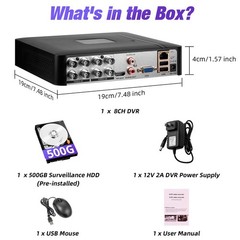 8 Channel Hybrid 5-in-1 DVR Built-in 500GB Hard Drive Home Surveillance Recorder