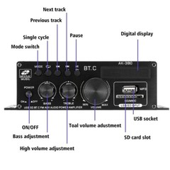 800W 2 Channel Bluetooth Mini HIFI Power Amplifier Audio Stereo Amp Home Car FM