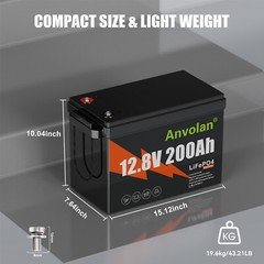12V 200Ah Deep Cycle LiFePO4 Battery BMS Lithium Iron Phosphate Battery 2560W
