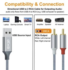 4ft USB to RCA Audio Cable Type A to 2 RCA Adapter Cord Male 2RCA Y Splitter …