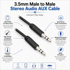 3.5mm Stereo Male to Male Audio Cable Slim Type – 3ft / 6ft / 12ft / 25ft / 50ft