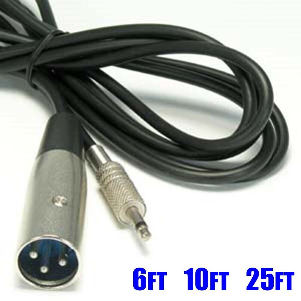 6 10 25FT XLR 3-Pin Male to 1/8″ 3.5mm Mono Male Microphone Audio Cable Black