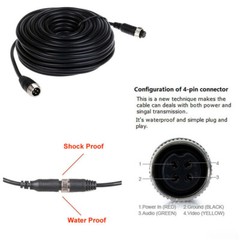 15M 4Pin Connector Cable Waterproof for Truck Van Trailer CCD Rear View Camera