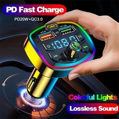 Bluetooth 5.0 Car Wireless FM Transmitter Adapter 2USB PD Charger AUX Hands-Free