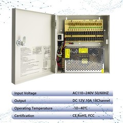 18 CH CCTV Power Supply Box DC 12V 10A fit CCTV DVR Security System and Cameras