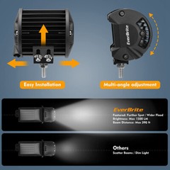EverBrite 2PCS 4 Inch 60W Led Pods Off Road Light Pods White Amber Strobe 6 Mode