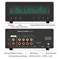 4 Channel RCA Audio Selector HiFi Splitter w/ 25-Band VFD Music Spectrum Display