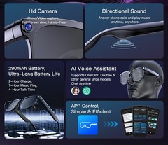 AI Smart Glasses Camera 4K Video Recording Bluetooth Calls Voice Assistant HD