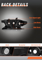 For 2016-2022 Toyota Tacoma Headlight Assembly Black Housing Amber Reflector – C