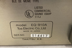 TOA 900 Series EQ-910A mono Graphic Equalizer 10 band line or mic in/out