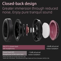 FiiO FT13 Audiophile Closed-Back Headphones, 60mm Large Dynamic Driver (Purple)