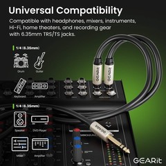 1/4 TRS Stereo Male to Dual 1/4 TS Mono Breakout Splitter Y Audio Cable, Black