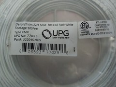 UPG 77025 22-Gauge, 4-Conductor Alarm White Cable, 500ft Coil Pack Solid Copper