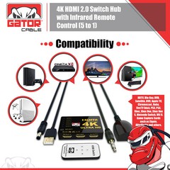 4K HDMI 2.0 Cable Splitter Switcher Box Hub IR Remote Control 5X1 Power 5 to 1