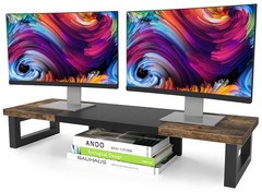 Westree Dual Monitor Stand Riser Wood And Steel Multi-Purpose Desktop Storage