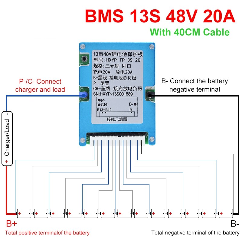 13S 48V 20A BMS Li-ion Battery Protection Board Common Port With Balance