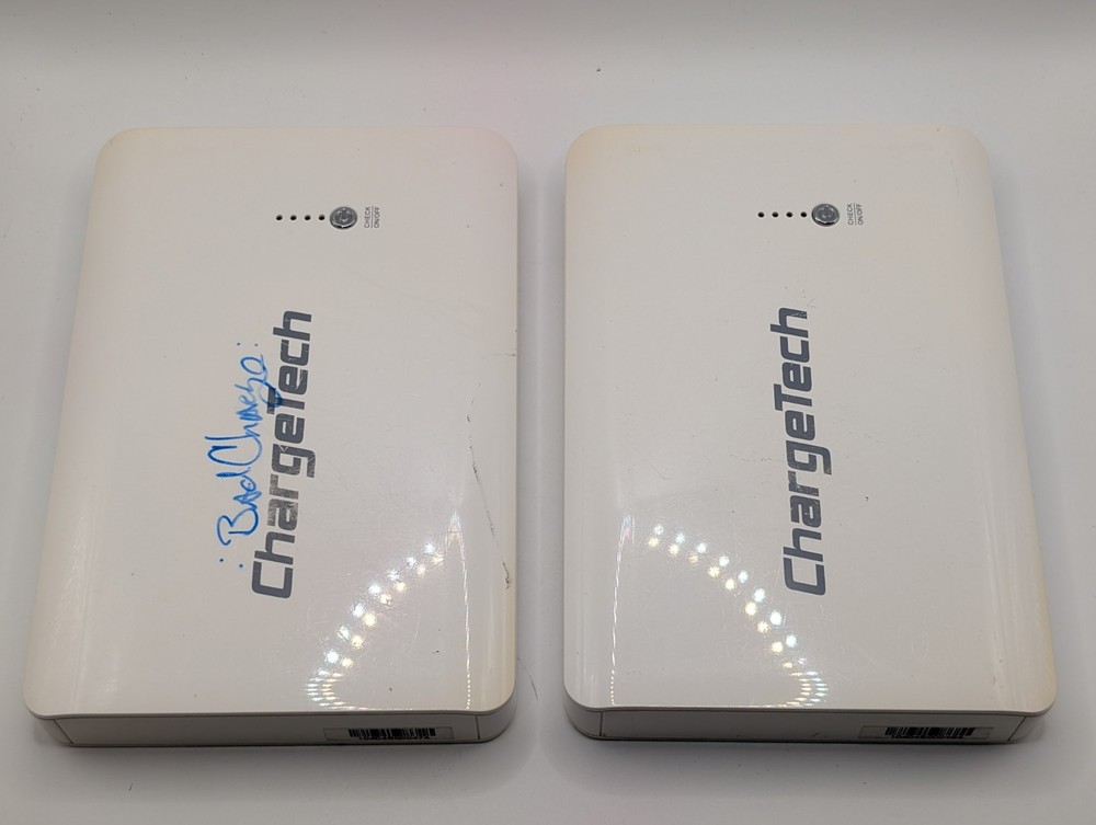 Chargetech -lot Of 2 AC -18K White 120 V Travel Backup Battery, PARTS OR REPAIR