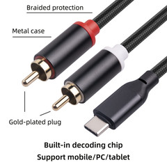 USB C to 2 Male RCA Audio Stereo Cable, 3.3 FT USB Type C to 2-Male RCA Adapt…