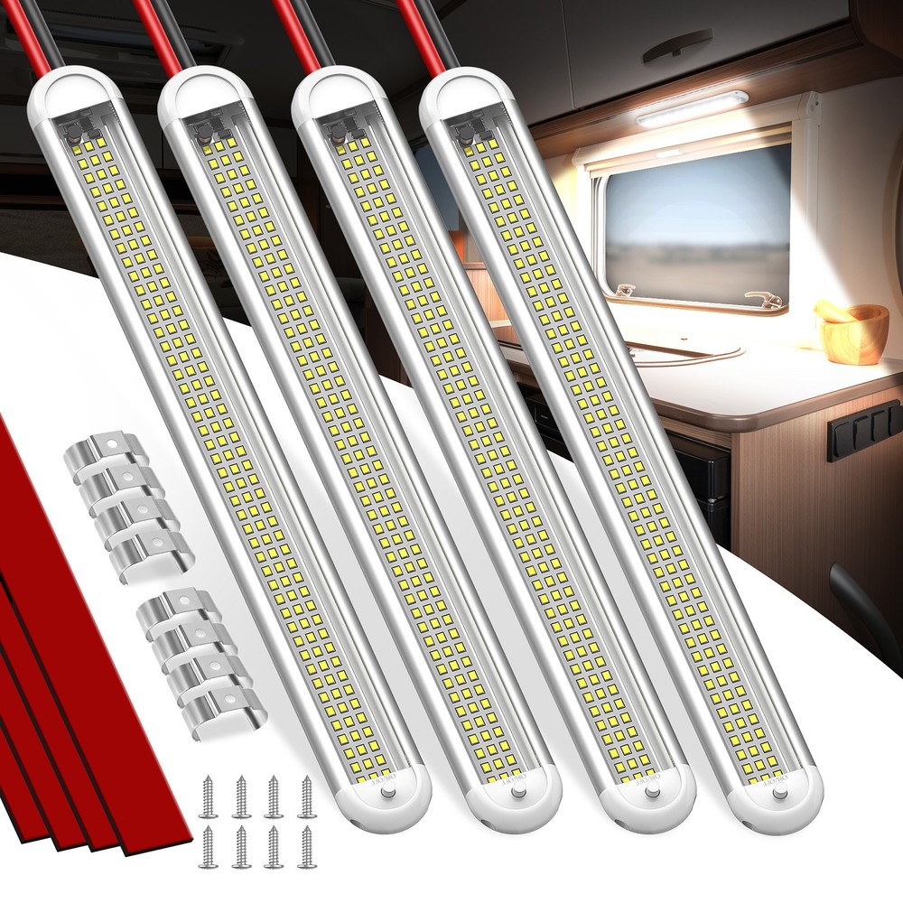 4x 12V LED Interior Light Bars 120LED 2800LM Lights with ON/Off for Car RV Truck