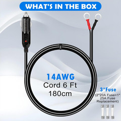 Heavy-Duty 14AWG 20A Male Plug Cigarette Lighter Adapter Power Supply Cord with