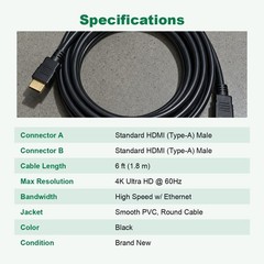6FT HDMI Cable 4K High Speed for HDTV PS5 PS4 Xbox Series X Monitor Laptop Roku