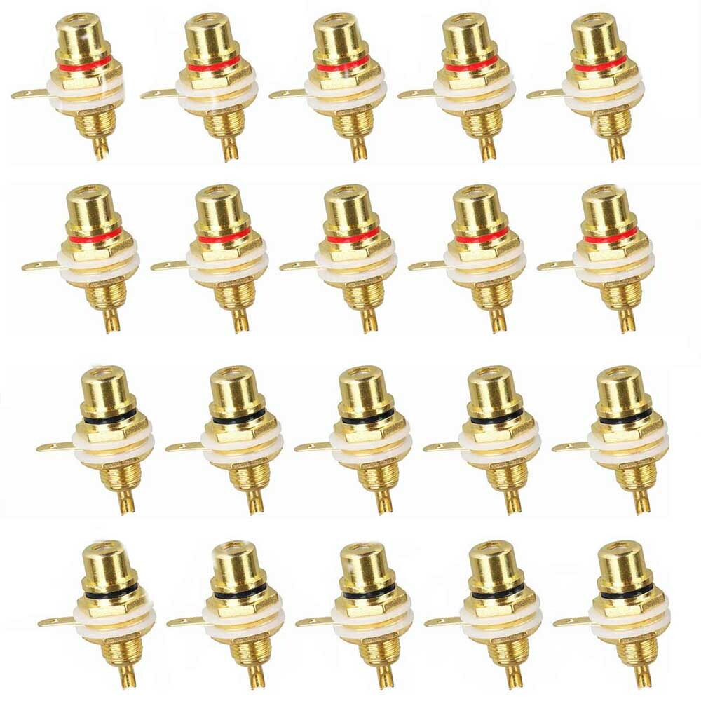 10Pairs 24K Gold Plated RCA Female Chassis Panel Mount Jack Socket Connector TV