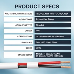 Pure Copper Speaker Cable 14 16 18 AWG In Wall Oxygen CL3 Bulk Audio Wire Lot