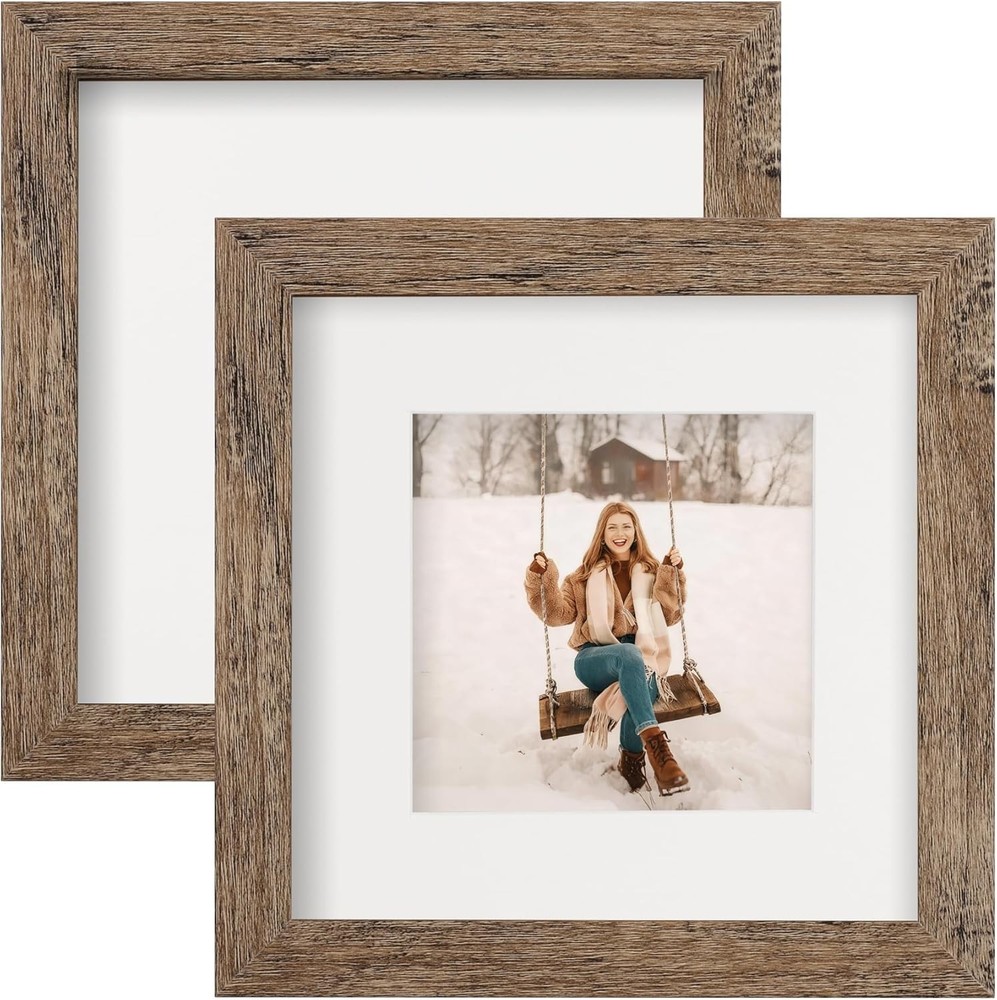 Picture Frames 6×6 Set of 2 Rustic Wood Grain Photo Frame 6×6,