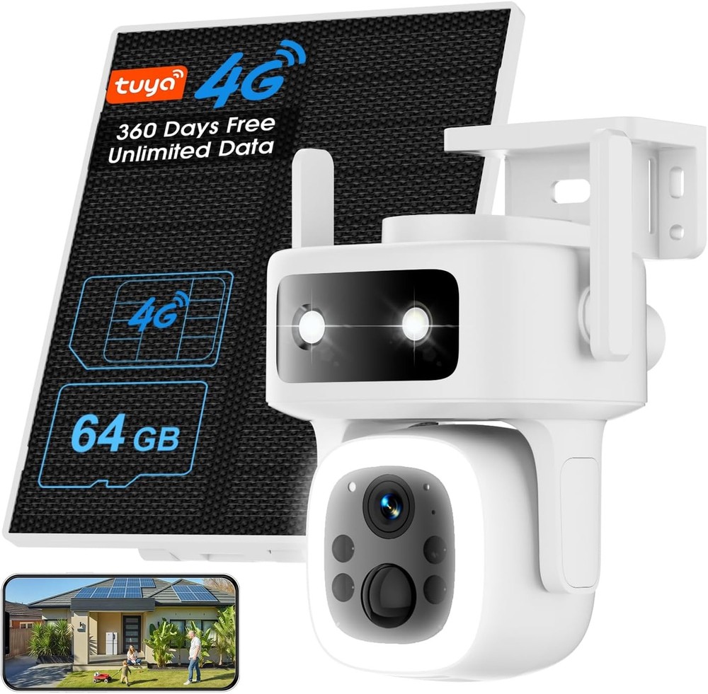 ONE YEAR FREE TRAFFIC Solar Powered No Wifi Security Camera 4G LTE SIM Card