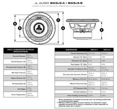JL Audio 8W3v3-4 8″ W3v3 Series SVC 4-Ohm 250W RMS Car Audio Subwoofer Open Box