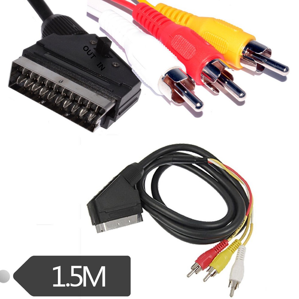 1x 1.5m Scart Male to RCA Triple 3 x Phono Composite Audio Video Adapter Cable