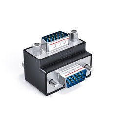 SVGA VGA D-Sub 15 Pin Male To Female 90° Right Angle Adapter Monitor Connector