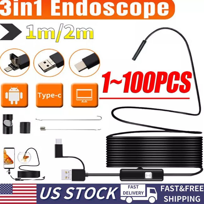 6LED USB Snake Endoscope Borescope HD Inspection Camera For Android Type C Lot