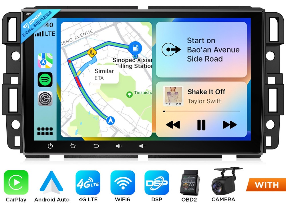 Car Radio Head Unit 8″ 8+128 Android Auto 13 For GMC Sierra Wireless CarPlay DSP